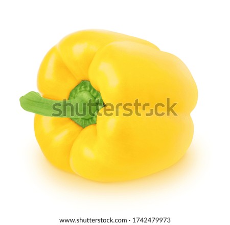 Fresh whole yellow Bell pepper isolated on a white background. Clip art image for package design.
