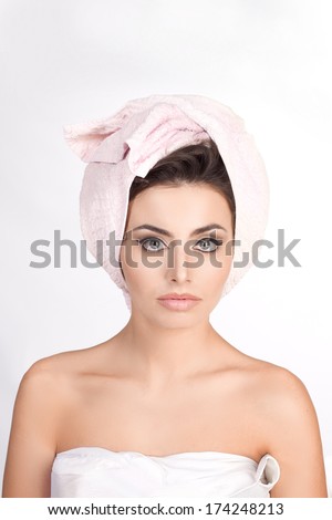 woman with a towel in her head