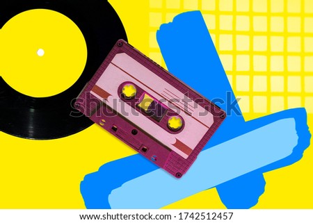 
art collage of audio cassettes, retro cassette