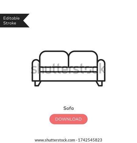 Comfortable Sofa with Pillows Line Icon with Editable Stroke on White Background Royalty-Free Stock Photo #1742545823