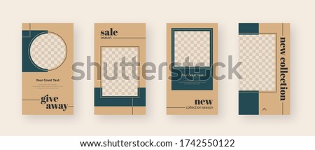 Instagram, Facebook or Whatsapp Story Template or Frame with Geometric Shapes. Modern Social Media Story Templates. Sale, New Collection, Season Sale, Interview and Giveaway. Vector Template Royalty-Free Stock Photo #1742550122