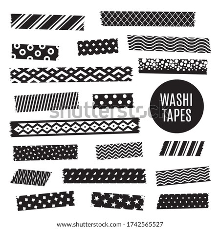 Black and white washi tape strips, scrapbook elements