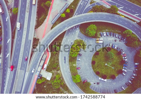 Aerial view of roads intersections. Sosnowiec, Poland.