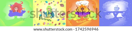 Women in images of the Seasons. Seasons Characters Set.  Winter, Spring, Summer, Autumn.Vector set of illustrations. 