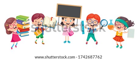 Happy Cute Cartoon School Children