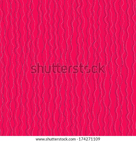 Abstract hand-drawn Wavy Pattern. Stylized seamless texture with dashed Curves. Plain Vivid Pink backdrop for decoration wrapping or background.