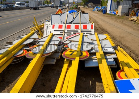 road repair road signs, stoppers and warning traffic signs