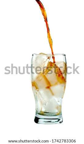 cola water and ice cubes in glass transparent isolated on white background ,include clipping path