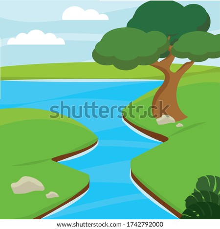 Natural summer landscape with a river - Vector illustration