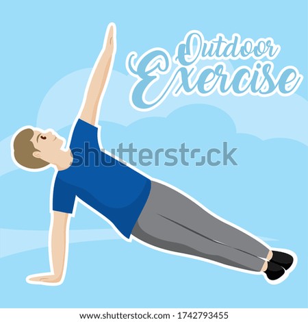 Outdoor exercise poster. Man exercising outdoors. Healthy lifestyle - Vector illustration