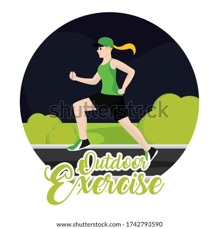 Outdoor exercise poster. Woman exercising outdoors. Healthy lifestyle - Vector illustration