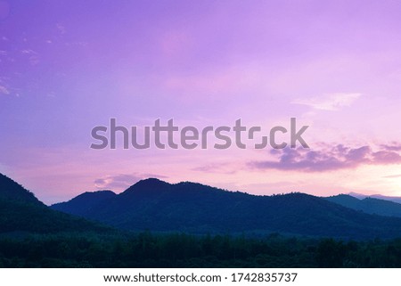 Landscape of mountain and purple sky is so beautiful in Thailand, Focus some where on picture and at cloud on the sky.