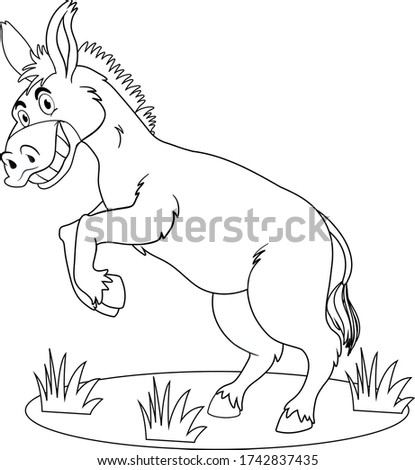 Donkey with black fur smiling coloring page cartoon vector art and illustration