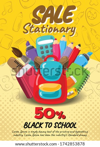 back to school education poster flyer banner objects illustration vector design