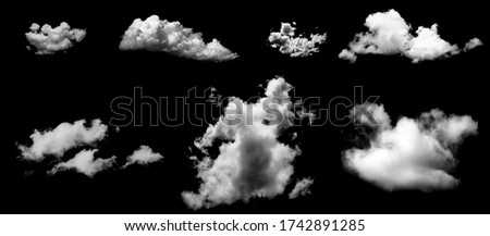 Collection of abstract white clouds isolated on black background. Royalty high-quality free stock photo image set of isolated cloud on black background. Overlay textured smoke,brush effect