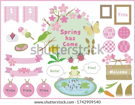 
Spring illustrations and frames set
