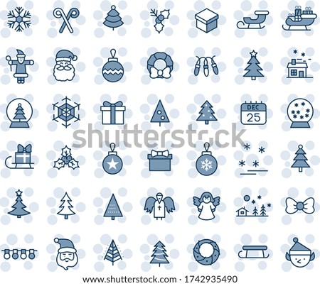 Blue tint and shade editable vector line icon set - christmas tree vector, gift, bow, santa claus, ball, garland, snowflake, landscape, 25 dec calendar, house, sleigh, holly, wreath, angel, snowball