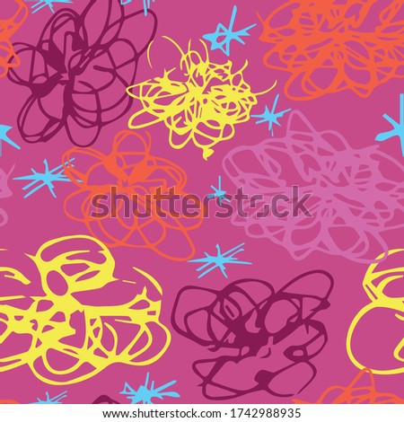  Trendy creative seamless pattern with hand drawn abstract scribbles. For printing for modern and original textile, wrapping paper, wall art design