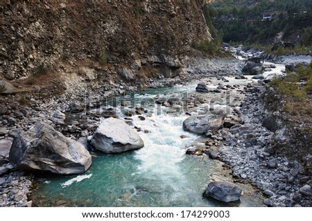 Mountain river in spring, Khumbu region, Nepal