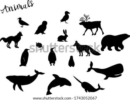 big set of animals silhouette, isolated on white background. Concept for logo, icon, print 