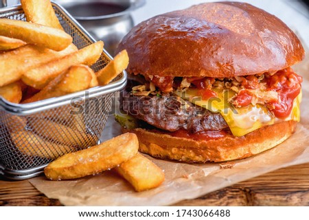 Classic burger with french fries
