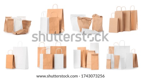 Set of blank paper bags on white background