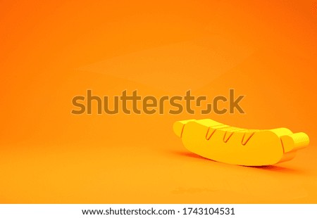 Yellow Hotdog sandwich icon isolated on orange background. Sausage icon. Fast food sign. Minimalism concept. 3d illustration 3D render