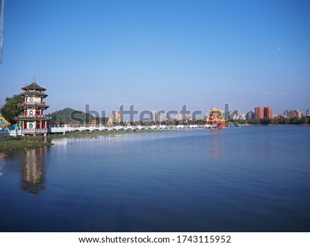 Lotus lake or Lianchitan or Lotus pond,Taiwan.The landmark of this picture is dragon tiger tower.