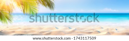 Summer Banner - Sunny Sand With Palm Leaves In Tropical Beach Royalty-Free Stock Photo #1743117509