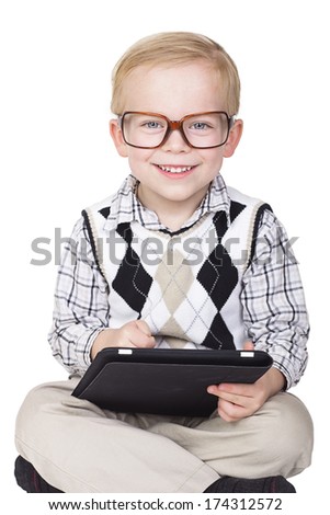 Little Boy Technology Geek. Isolated on white