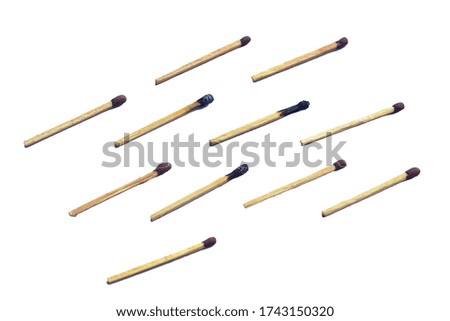 Different stages of match burning Burnt matches isolated on white background, The concept of social distance