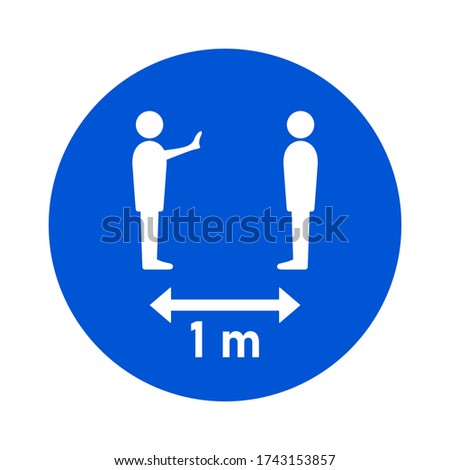 Social Distancing 1 m or 1 Metre Round Badge Icon. Vector Image.