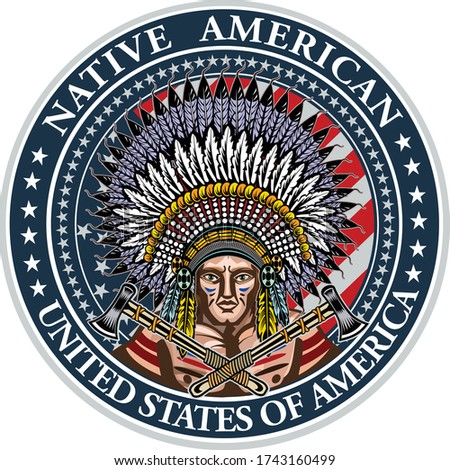 American indian head over USA flag