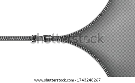 3d realistic vector zipper, open background. Illustration on transparent background. Royalty-Free Stock Photo #1743248267