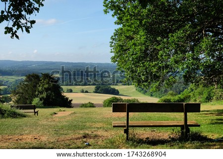 Views from Newlands Corner on a sunny summer's morning, Surrey, UK Royalty-Free Stock Photo #1743268904