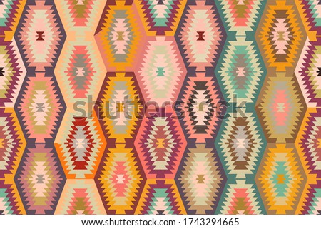 Turkish kilim pattern background. Multicolor tribal vintage rug. Royalty-Free Stock Photo #1743294665