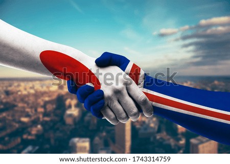 Shaking hands Japan and Iceland