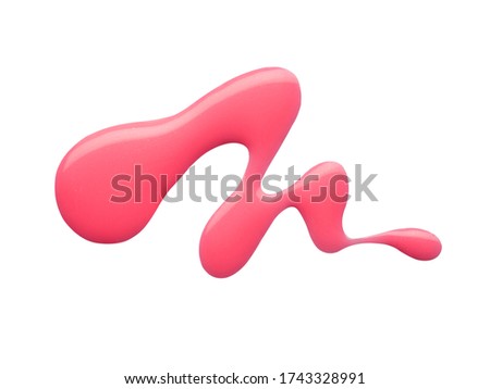 Blot of pink nail polish isolated on white background. Photo. Top view