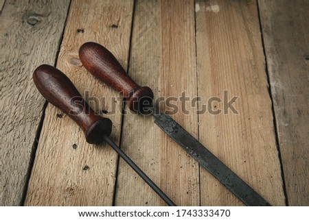 Old rasp with wood handle. carpenter concept