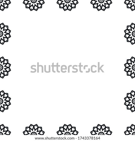 Frame of black geometric flowers. Vector graphics.