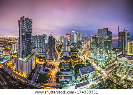 Miami, Florida aerial view of downtown.