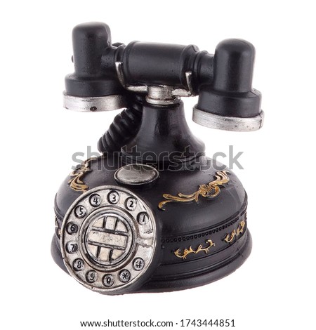 Isolated close up view of decorative decorative retro phone in cartoon style on white background.    