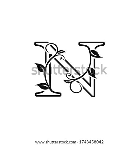 Outline deco floral letter N logo Icon, Luxury alphabet font for initial vector design.