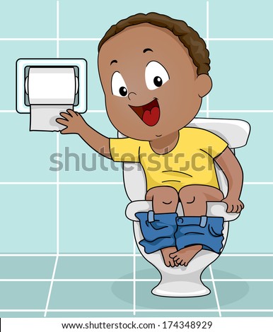 Illustration of a Little Boy Reaching for Toilet Paper