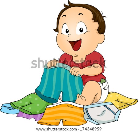 Illustration of a Baby Boy Choosing Which Underwear to Wear