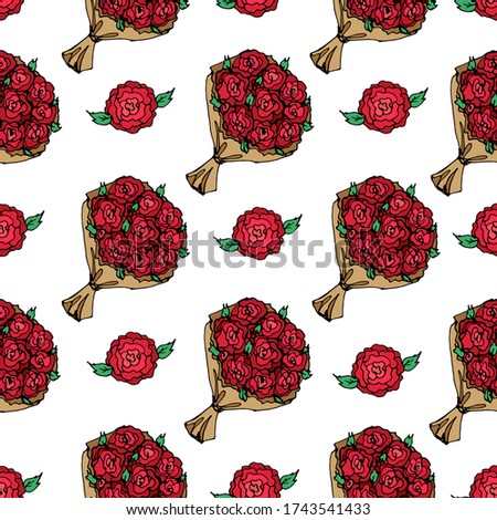 romantic vector seamless pattern with hand-drawn rose bouquets. can be used as wallpaper, background, design of packaging paper, textiles, notebooks, print for Valentine's day.