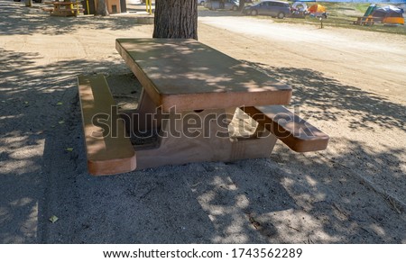 A concrete picnic table at Lake Hemet Campground.