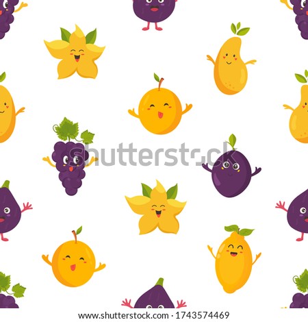 Seamless pattern with funny fruits. Vector illustration for kitchen decoration, product design, food wrapping