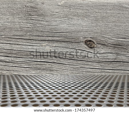 interior metal floor background on wooden wall