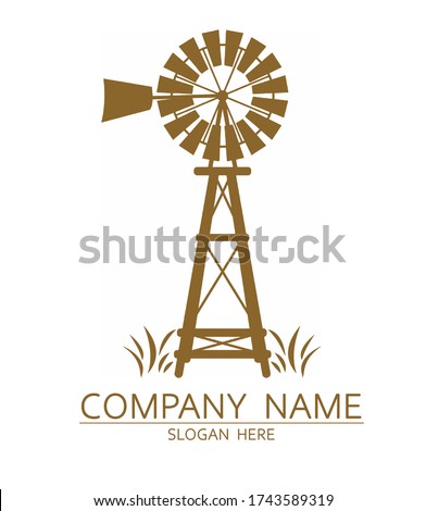 Old Windmill Logo Design Vector Royalty-Free Stock Photo #1743589319